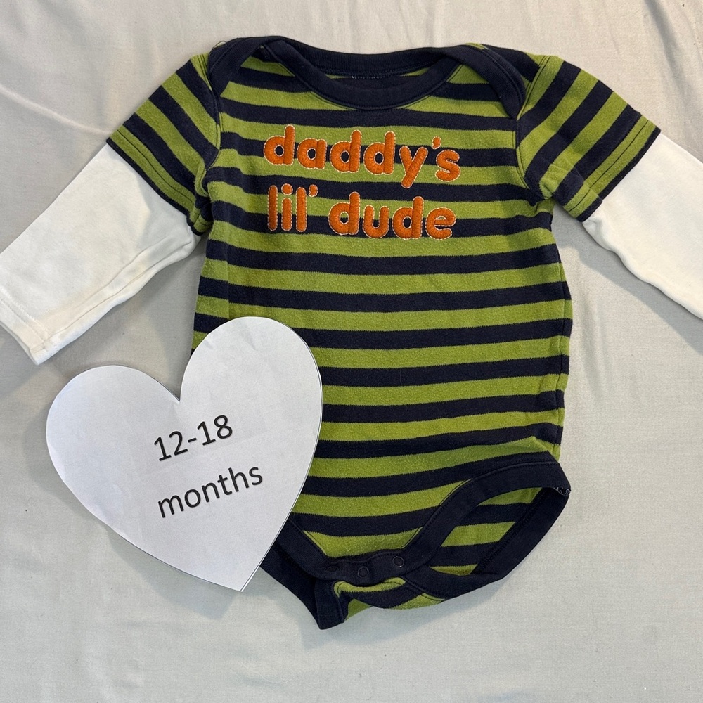 Gymboree - Navy and Green Striped long sleeve Bodysuit Onesie tee